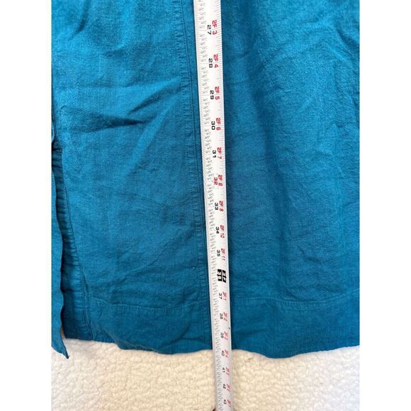 Anthropologie Maeve Buttondown Ruffle Blue Linen Blend Midi Dress Size 12‎ - Picture 6 of 9